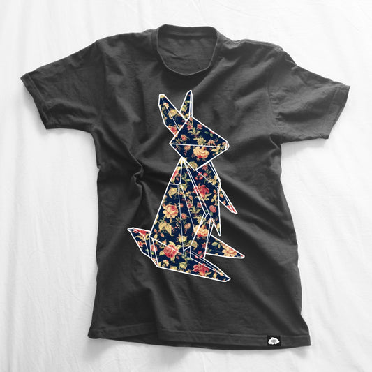 Rabbit Origami Floral Chest Heavy Weight Premium T-Shirt