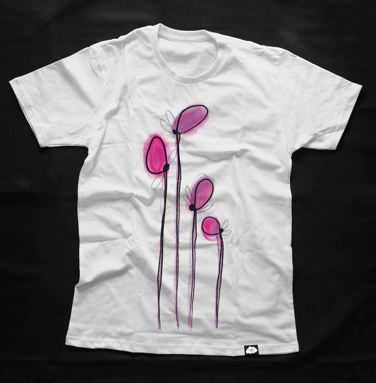 Pink Floral Chest Heavy Weight Premium T-Shirt